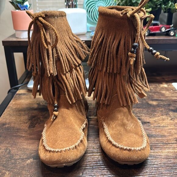 Minnetonka Brown Tassel moccasin booties size 7 - Picture 4 of 6